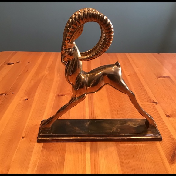 Vintage Other - VINTAGE LARGE BRASS RAM/IBEX/GAZELLE MCM DECO HWR